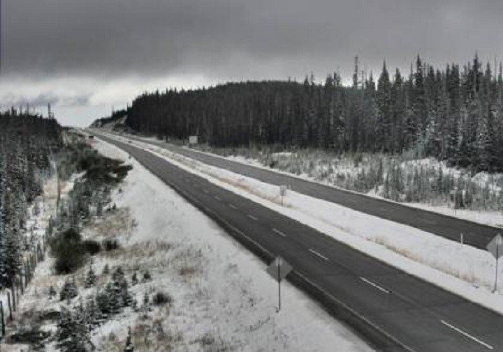 Road conditions at the summit of the Okanagan Connector on Tuesday morning. Environment Canada is forecasting 5 to 10 cm of snow on Tuesday as a cold front, accompanied by strong, gusty winds, sweeps down from the north.