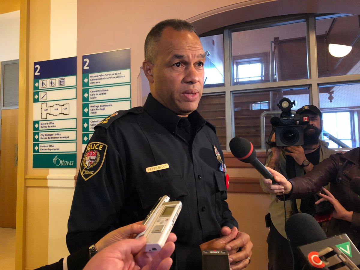 New Ottawa Police Chief Peter Sloly speaks to reporters at city hall on Monday, Oct. 28, 2019, which marked his first day on the job.