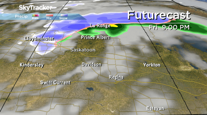 A rain/snow mix slides through parts of the province Friday.