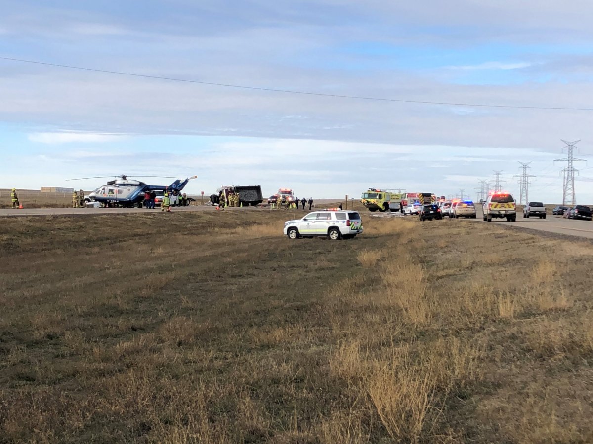 Two semi-truck drivers were injured in a highway crash near Redcliff, Alta., on Wednesday, Oct. 30.