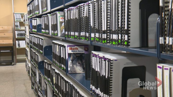 Braille textbooks at the Saskatchewan Alternate Format Materials Library.