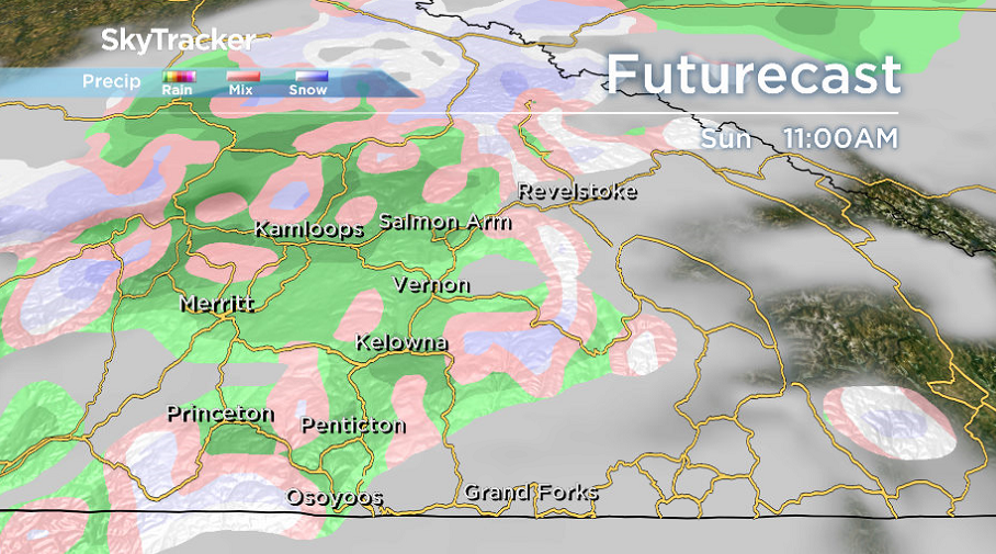 Showers are possible at times on Sunday in the Okanagan.