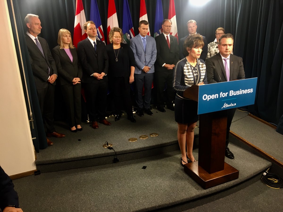 Alberta Energy Minister Sonya Savage speaks to the media at the Alberta legislature Wednesday, Oct. 23, 2019.
