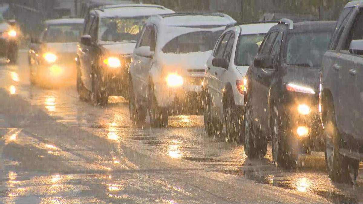 Commuters slowly making their way to work Thursday morning as the first blast of winter blankets Winnipeg.