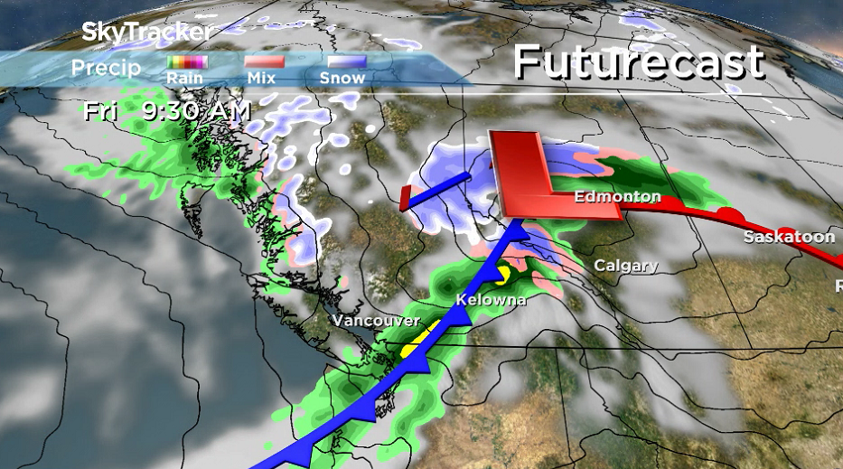 Strong winds and a band of heavy rain is expected Friday in the Okanagan along a cold front.