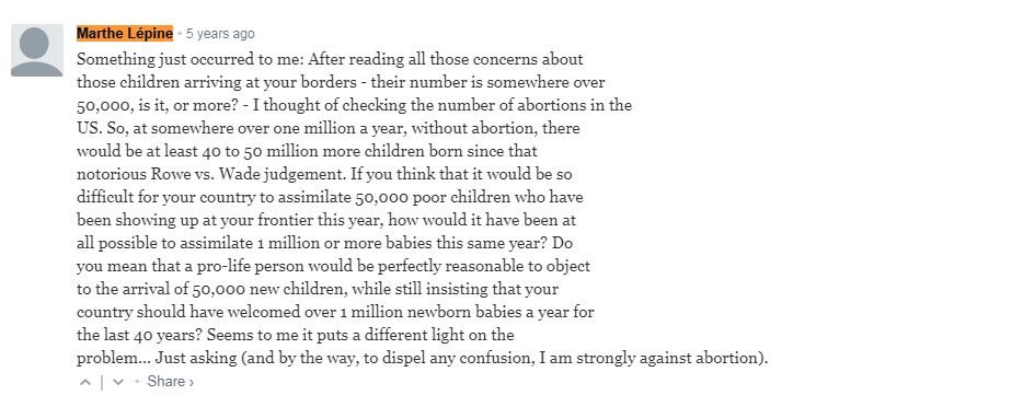 In a post from five years ago on a Catholic blog, Lépine writes that she is strongly against abortion.