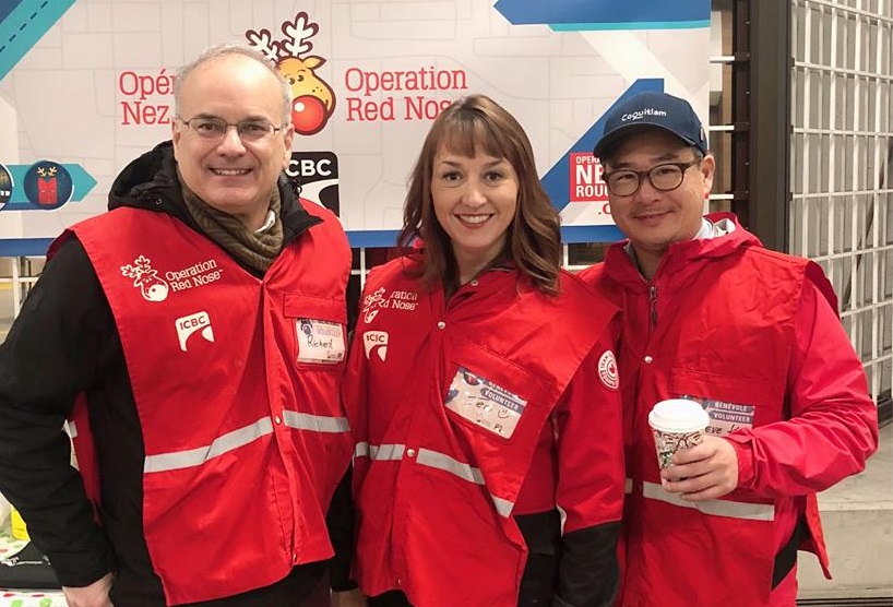 Coquitlam Coun. Teri Towner (centre) has been volunteering as a driver with Operation Red Nose for about a decade. 