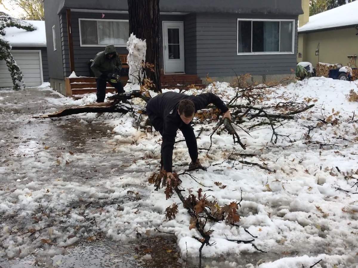 Winnipeg residents clean up after the October snowstorm.