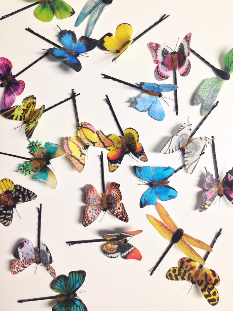 Handmade butterfly hairpins, starting at $10, available at Etsy