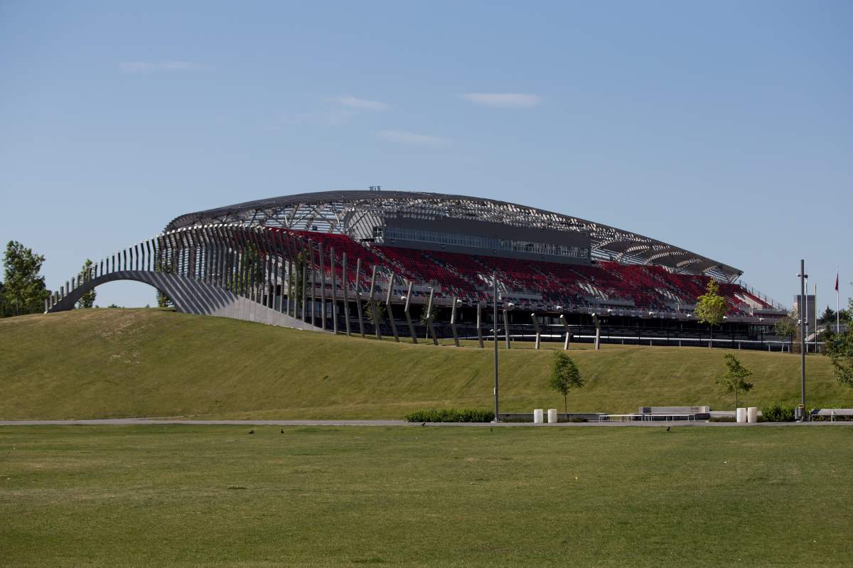 TD Place seen from Lansdowne Park in Ottawa, Ont., on July 5, 2016. The site's operators will field the Ottawa Redblacks here for an extra 10 years if city council signs off on changes to their deal on Wednesday.