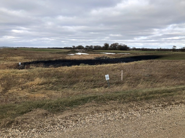 Oil spilled from a section of the Keystone pipeline is seen in Walsh County, North Dakota, U.S., October 30, 2019.
