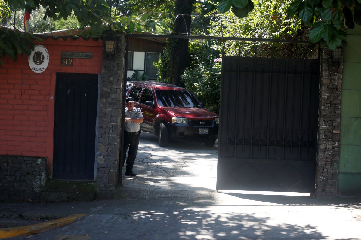 A car leaves the Venezuelan embassy as Salvadorean government ordered all Venezuela's diplomats to leave the country, in San Salvador, El Salvador November 3, 2019. 