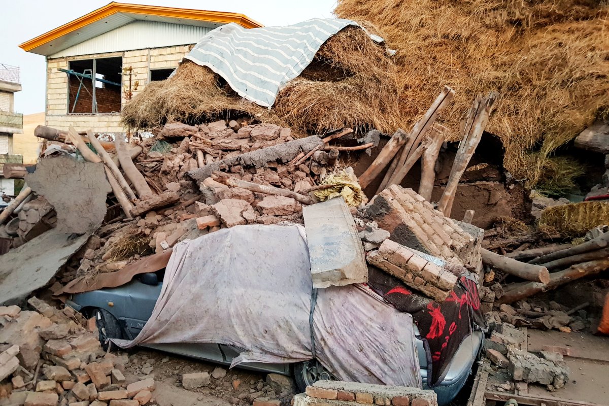A damaged car is seen under the ruins, after an earthquake hit the Varankesh village in Eastern Azerbaijan province, northwest of Tehran, Iran November 08, 2019. Tasnim News Agency/WANA (West Asia News Agency) .