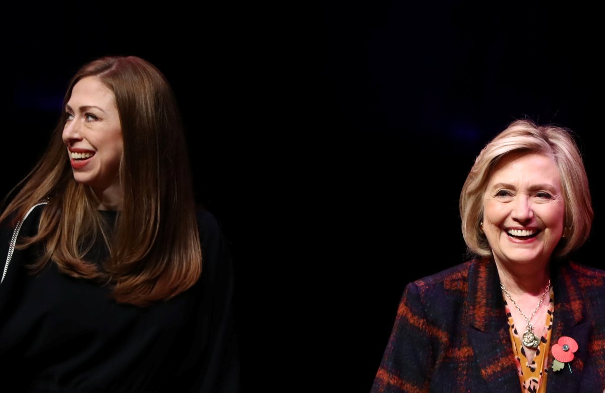 Former U.S. Secretary of State Hillary Clinton and Chelsea Clinton attend an event promoting "The Book of Gutsy Women" at the Southbank Centre in London, Britain, November 10, 2019. 