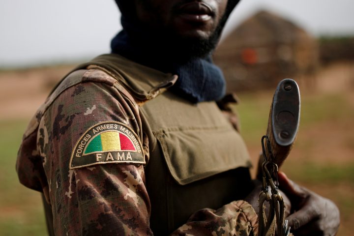 FILE PHOTO: A Malian Armed Forces (FAMa) patch worn by a soldier is pictured during the Operation Barkhane in Ndaki, Mali, July 29, 2019. Picture taken July 29, 2019. 