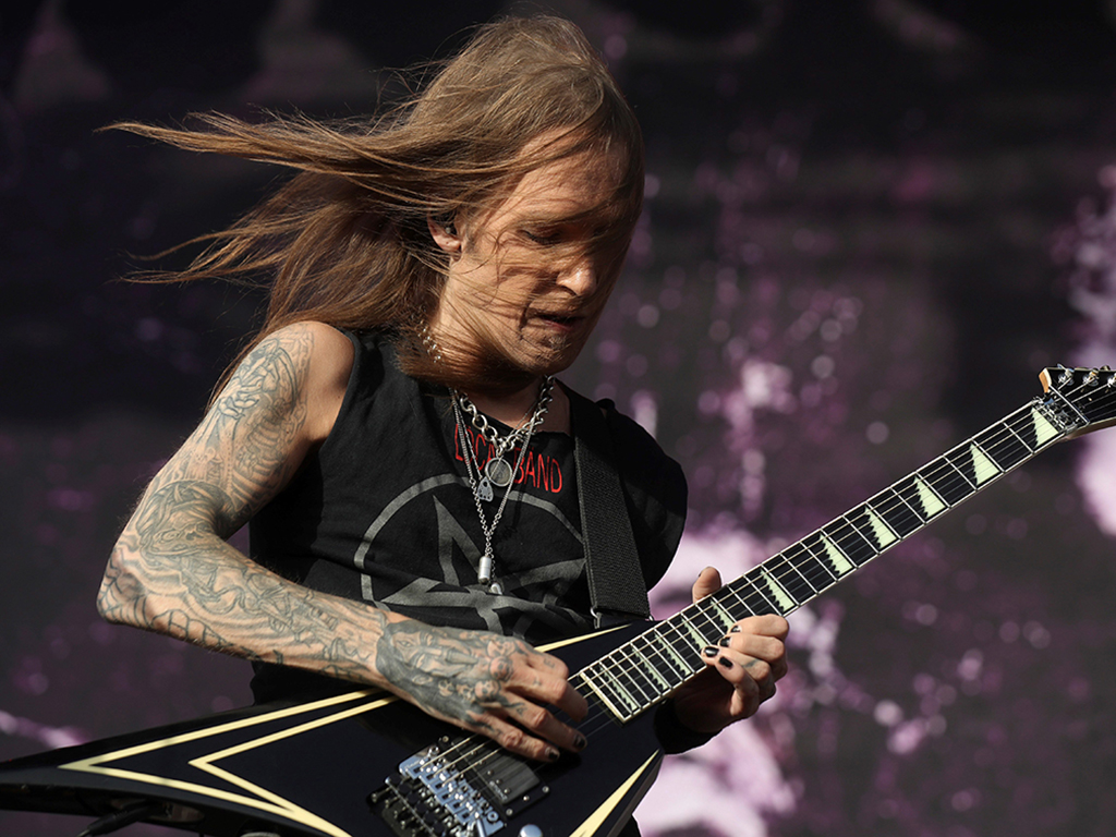 Alexi Laiho, member of Finnish band Children of Bodom, performs on the first day of Download Music Festival 2019 at Caja Magica sport complex in Madrid, Spain, June 28, 2019.