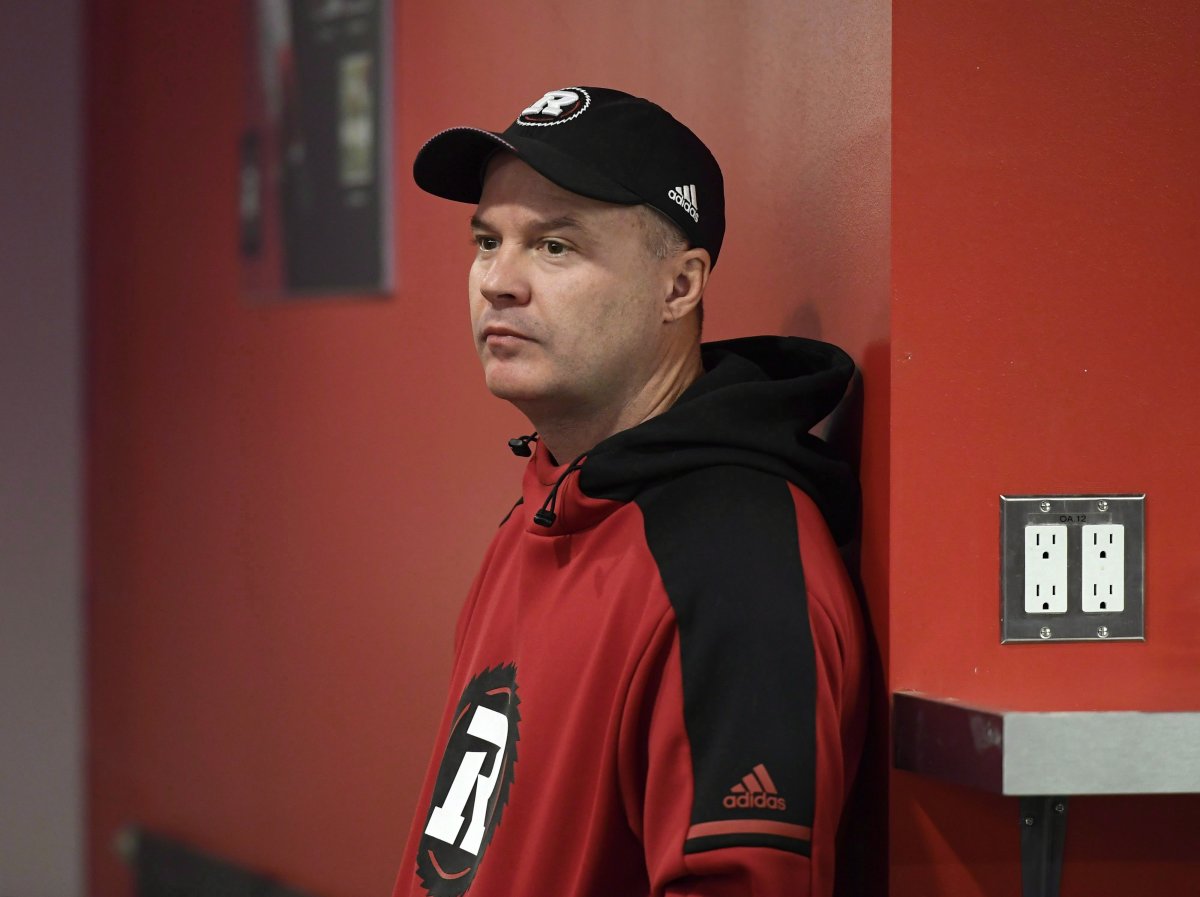 Ottawa Redblacks head coach Rick Campbell watches as players participate in media interviews, in Ottawa on Tuesday, Nov. 27, 2018. The Redblacks said they are parting ways with Campbell in an announcement on Monday.