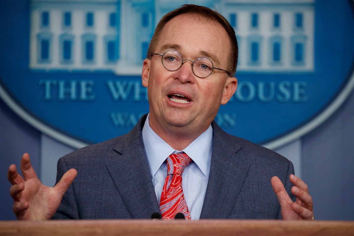 FILE - In this Oct. 17, 2019 file photo, acting White House chief of staff Mick Mulvaney speaks in the White House briefing room in Washington.