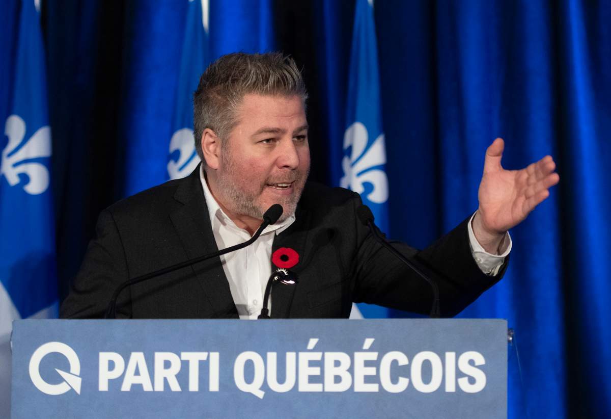 Parti Québécois Leader Pascal Bérubé speaks during the party's Congrès national extraordinaire on Sunday, November 10, 2019, in Trois-Rivières, Quebec.