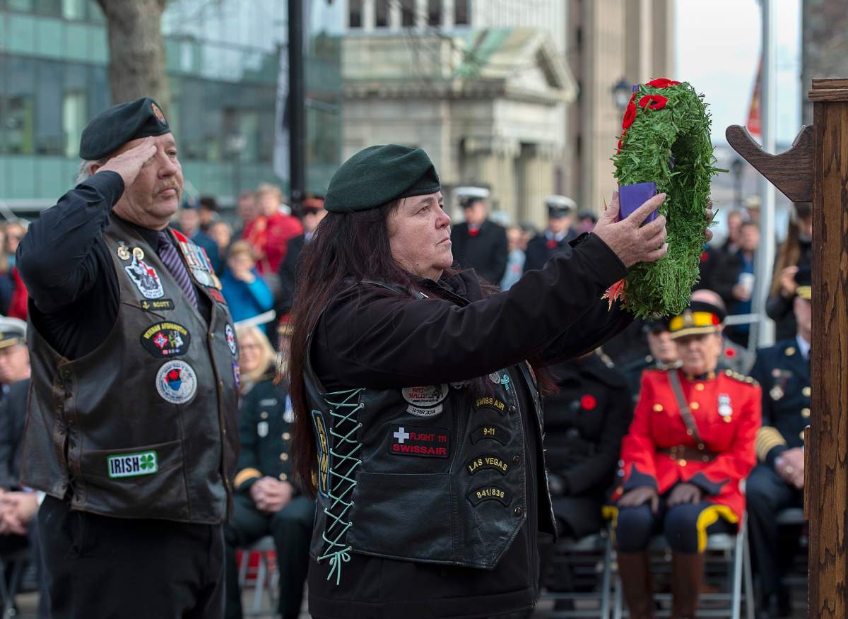 Veterans lay a wreath at Remembrance Day ceremonies at the Grand Parade in Halifax on Monday, Nov. 11, 2019. THE CANADIAN PRESS/Andrew Vaughan