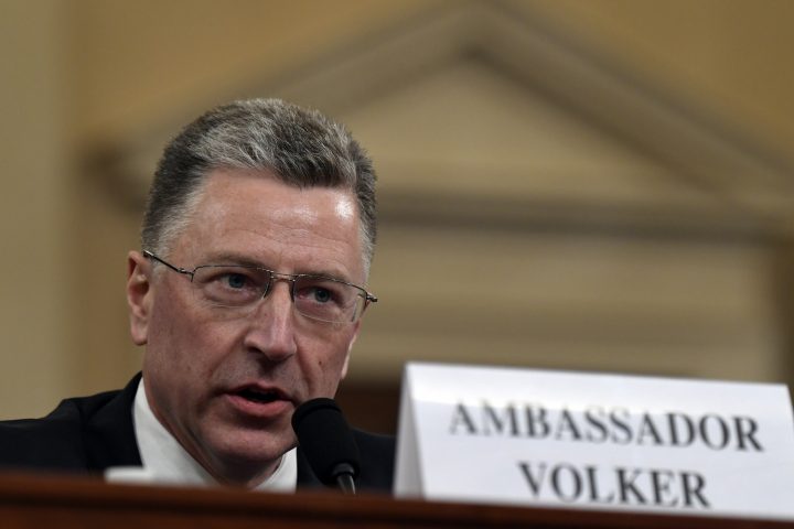 Ambassador Kurt Volker, former special envoy to Ukraine, testifies before the House Intelligence Committee on Capitol Hill in Washington, Tuesday, Nov. 19, 2019, during a public impeachment hearing of President Donald Trump's efforts to tie U.S. aid for Ukraine to investigations of his political opponents.