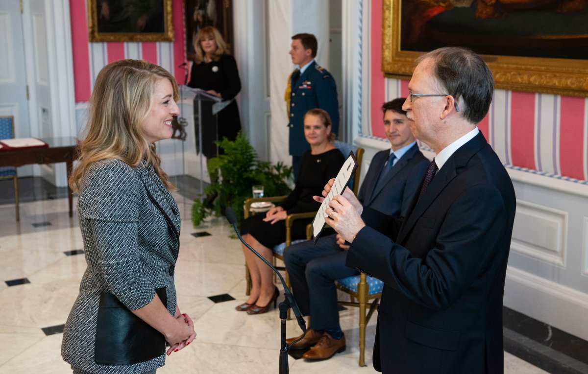 Melanie Joly is sworn in as Minister of Economic Development and Official Languages during the swearing in of the new cabinet at Rideau Hall in Ottawa on Wednesday, Nov. 20, 2019. 