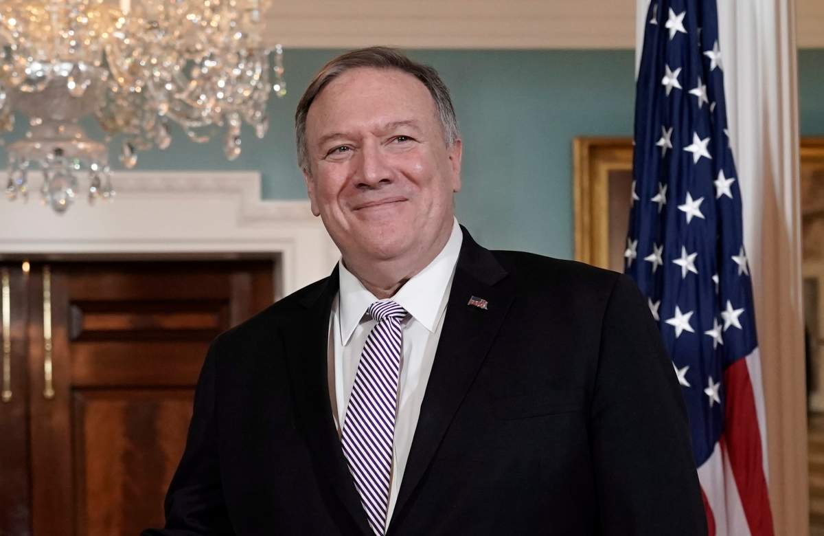Secretary of State Mike Pompeo smiles during a meeting with Foreign Minister Abdullah bin Zayed bin Sultan Al Nahyan of the United Arab Emirates, at the State Department in Washington, Friday.