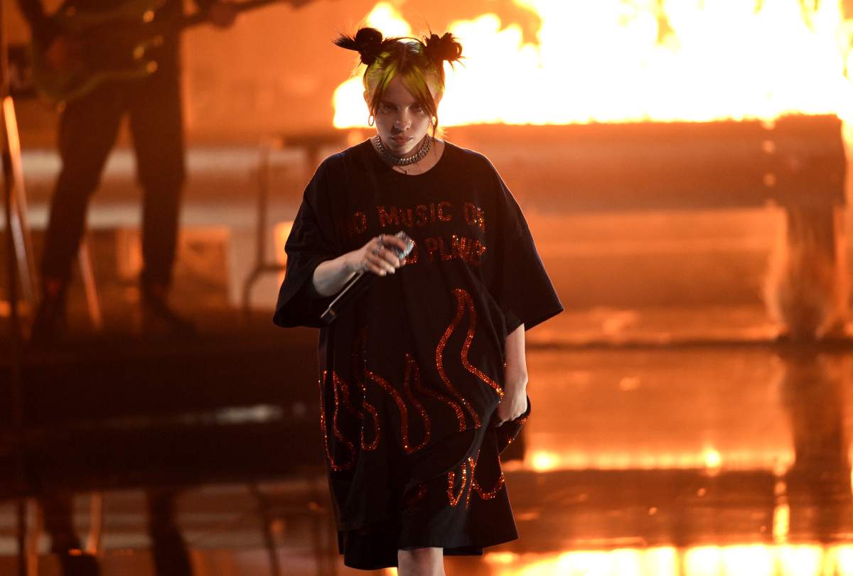 Billie Eilish performs ‘All the good girls go to hell’ at the American Music Awards.
