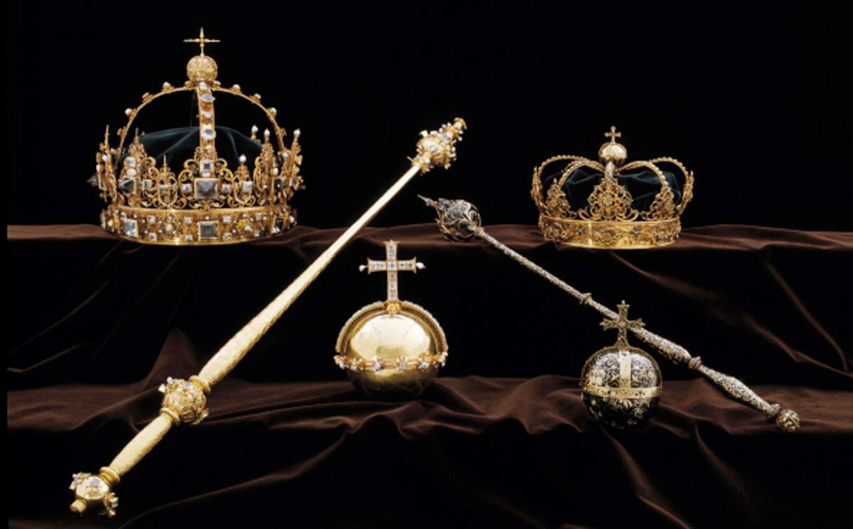 This file image made available on Wednesday Aug. 1, 2018 by the Swedish Police, shows a collection of Swedish Crown jewels that were stolen from Strangnas cathedral. (Swedish Police via AP, File)