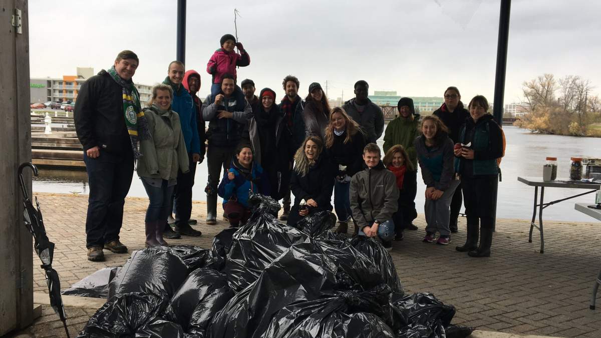 Fleming College and Trent University students participated in the third annual Great Canadian Shoreline cleanup at Del Crary Park on Saturday.