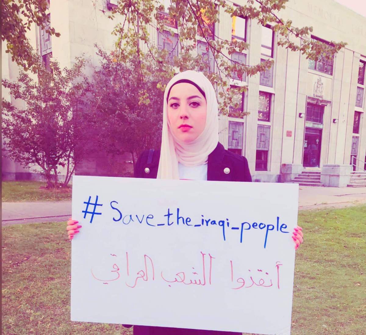 Aseel Mohammad Ali at the protest she organized in Halifax in October.
