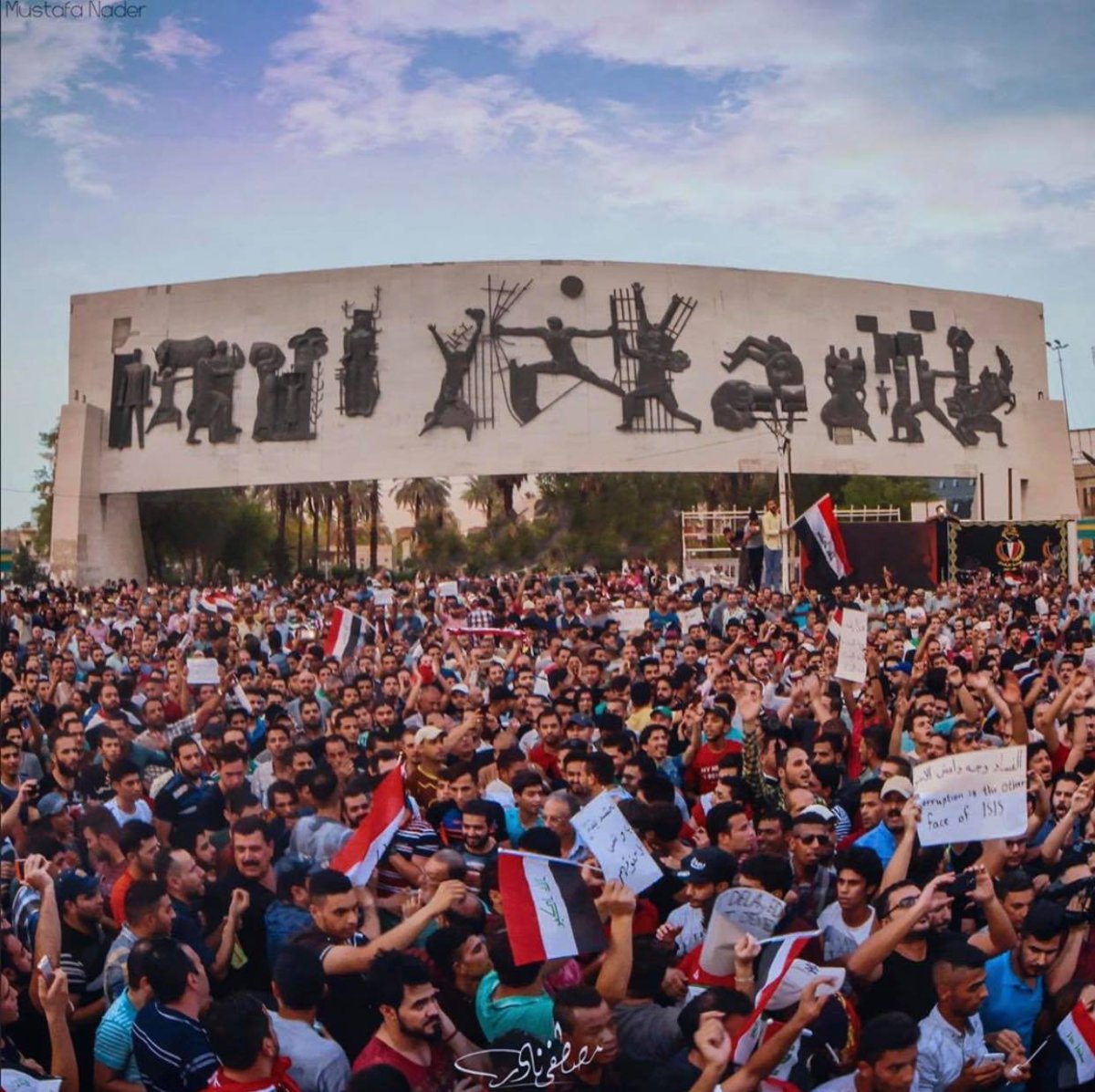 Protesters at Tahrir Square in Baghdad, Iraq.