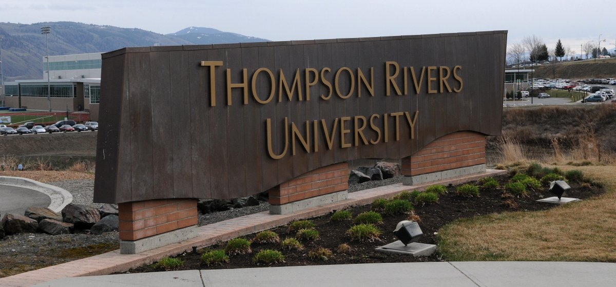 Entrance sign to Thompson Rivers University in Kamloops, British Columbia, Canada.