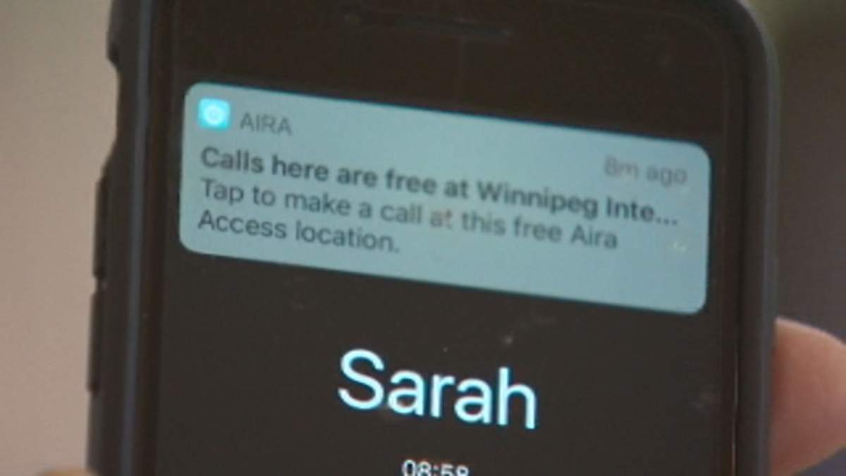 Paul Schroeder, vice president of public policy and strategic initiatives, Aira, demonstrates the use of the app, which allows a person who is visually impaired to maneuver their environment with the help of an agent.
