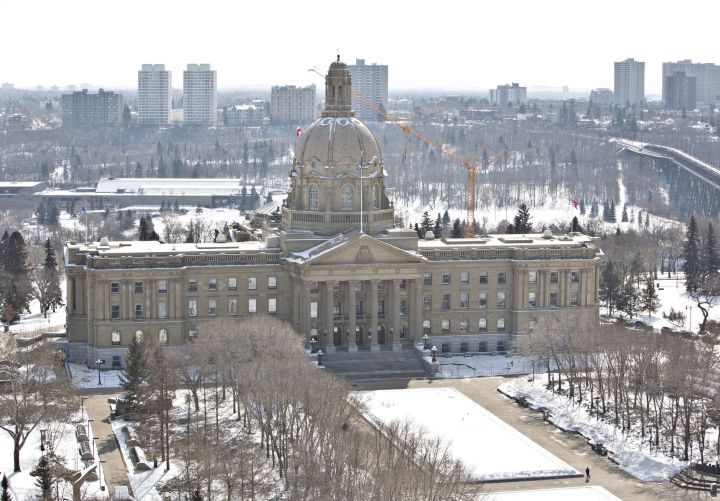 The view of the Alberta Legislature from the premier's apartment is seen in Edmonton on Friday, March 28, 2014. 