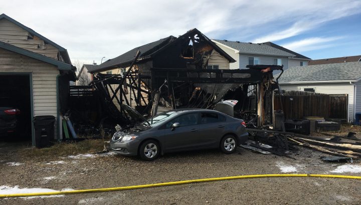 Emergency crews responded to a garage fire in northeast Calgary on Saturday, Nov. 2, 2019.