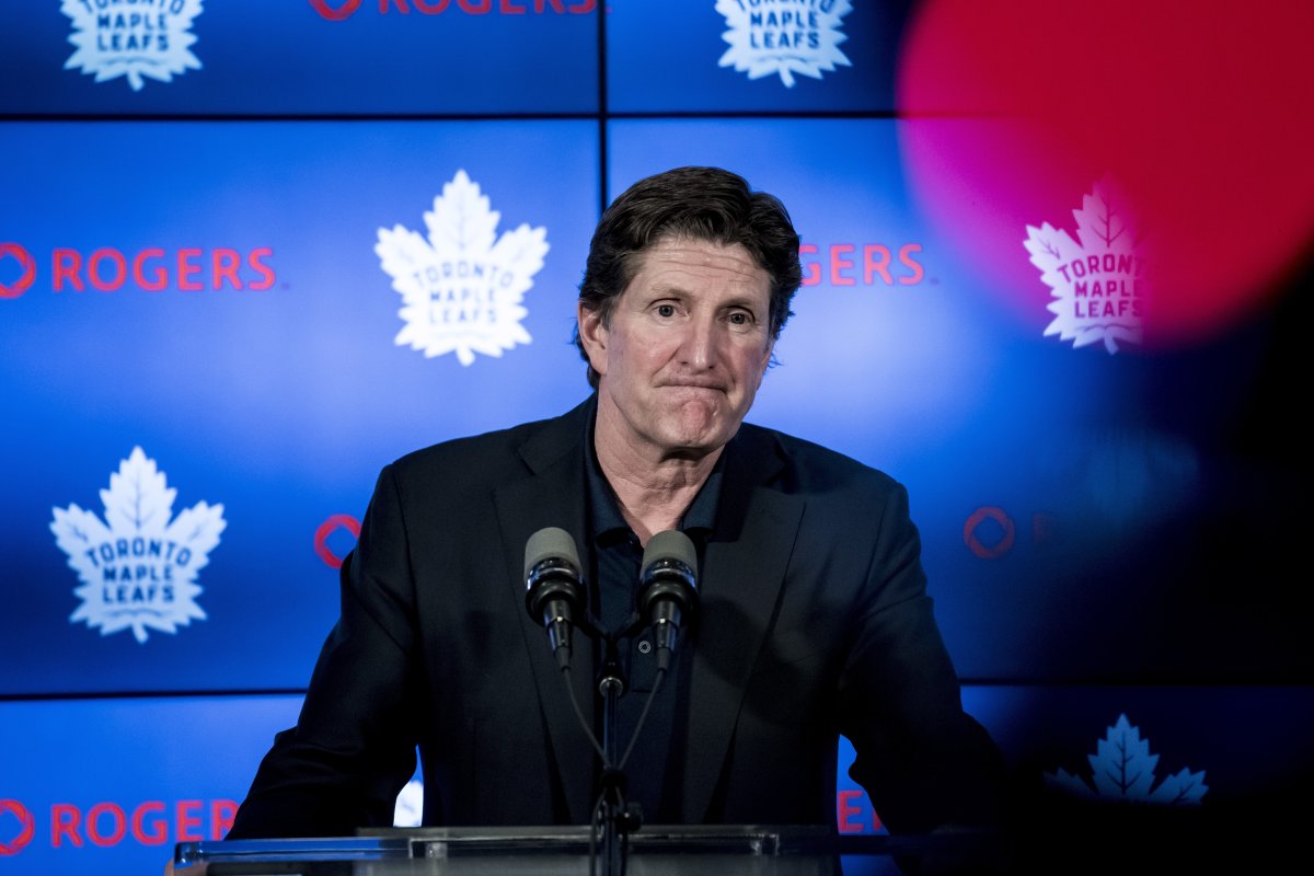 The Toronto Maple Leafs have fired head coach Mike Babcock, seen here speaking to reporters in Toronto on Thursday, April 25, 2019.