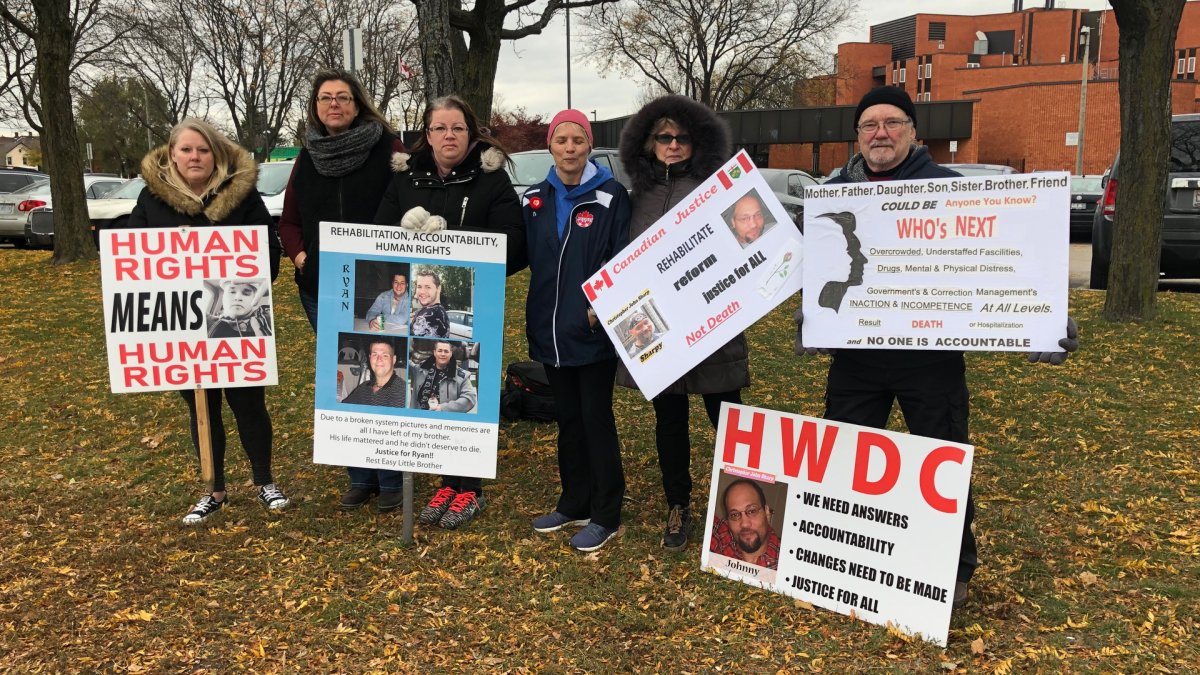 A number of people showed off the plight of loved ones doing time in the Hamilton-Wentworth Detention Centre on Nov. 9.