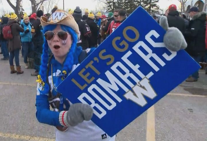 Longtime Bombers fan Heather Buchanan sported blue, braided pigtails at the Grey Cup in Calgary on Sunday, Nov. 24, 2019.