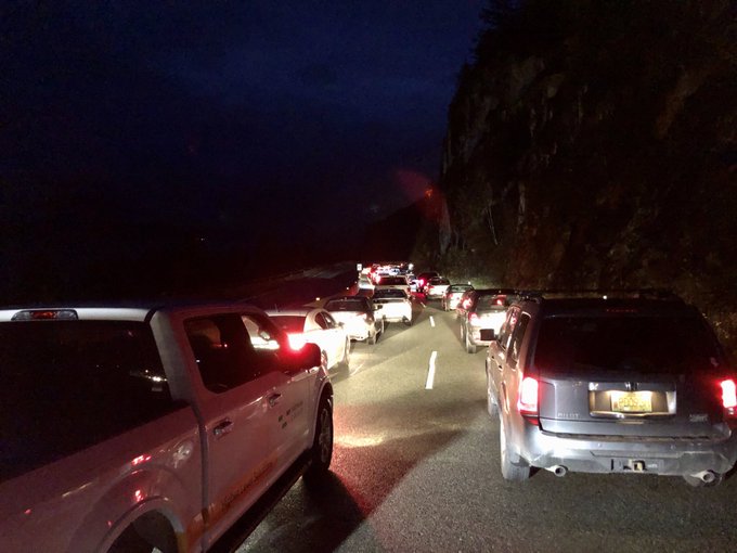 Traffic backed up on the Sea-to-Sky Highway, Tuesday afternoon. 
