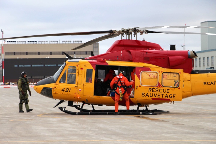 A search and rescue helicopter is seen at CFB Trenton.