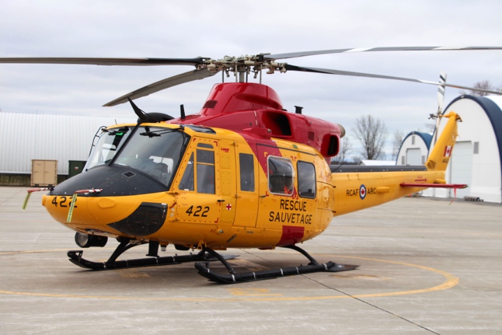 A search and rescue helicopter is seen at CFB Trenton.