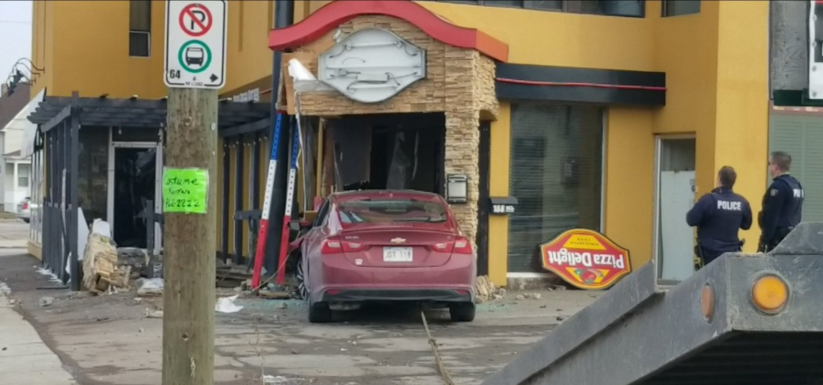 A car crashed into a Pizza Delight restaurant in Moncton. 