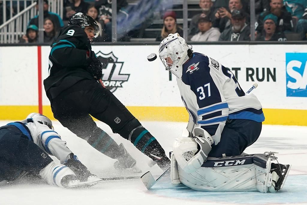 Winnipeg Jets goaltender Connor Hellebuyck.(AP Photo/Tony Avelar)