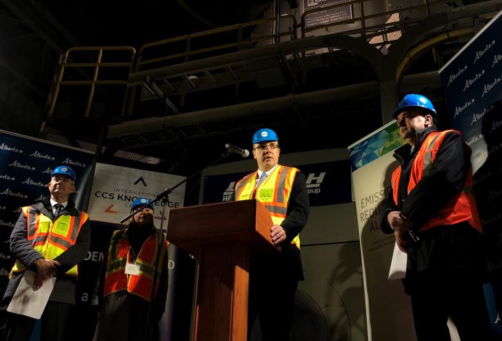 Environment and Parks Minister Jason Nixon was on-hand at an announcement on Thursday where his UCP government said it will make $1.4 million in funding available to a cement company so it can study the feasibility of using carbon capture and storage to reduce emissions at its Edmonton facility.