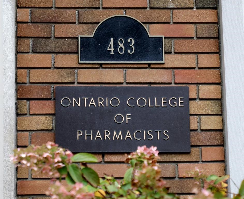A sign for the Ontario College of Pharmacists is seen at its headquarters in Toronto on Friday, Nov. 1, 2019.