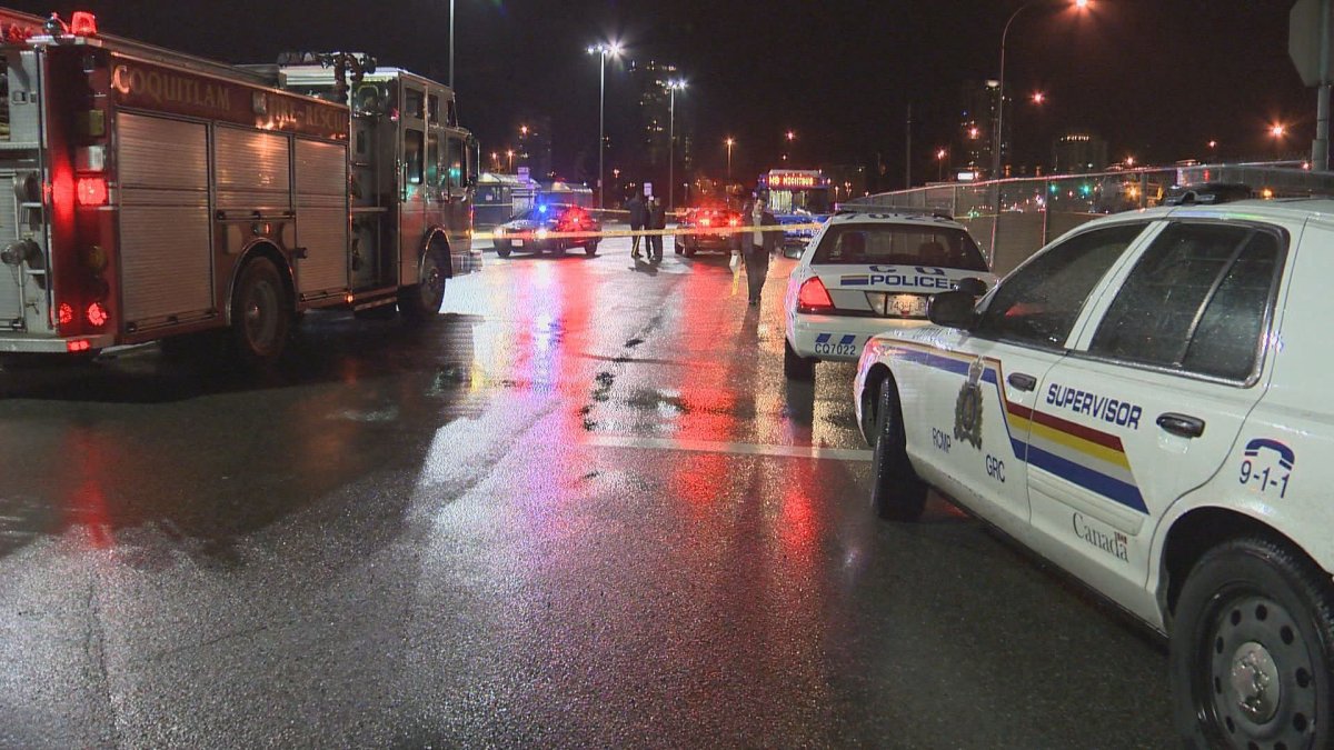 Police at the scene of a near-fatal stabbing at Coquitlam Central Station on Dec. 15, 2011.