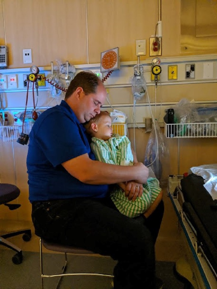 Two-year-old Josef with his father Mark Gortnar.