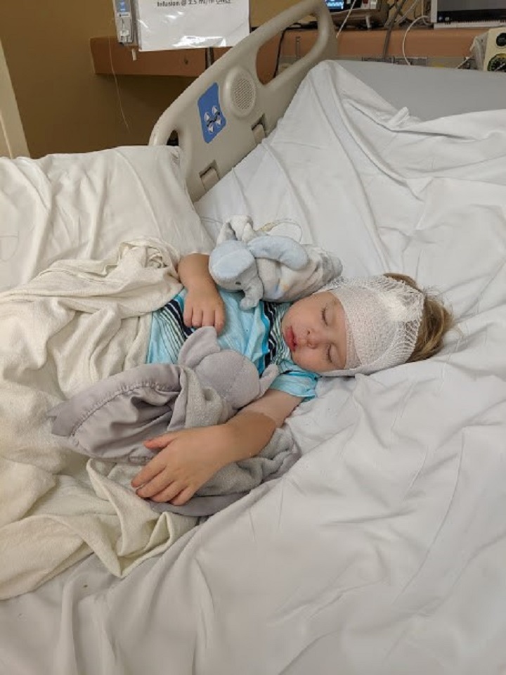 A photo of two-year-old Josef Gortnar in hospital.