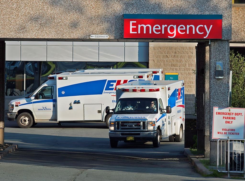 Paramedics are seen at the Dartmouth General Hospital. 